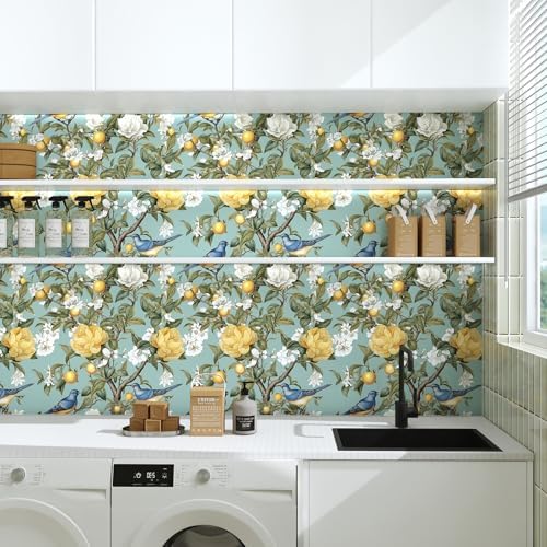 Danodoi Green Vintage Lemon Bird Peel and Stick Wallpaper 17.5" x 118" | Waterproof Vinyl Self Adhesive Removable Renter Friendly Floral Contact Paper - Image 6