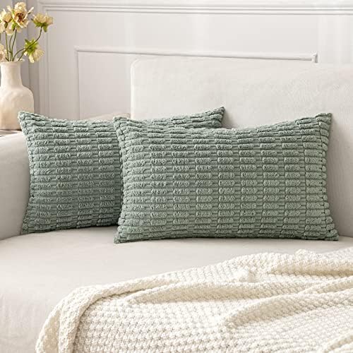 MIULEE Lumbar Corduroy Decorative Throw Pillow Covers 12x20 Grey Green by MIULEE