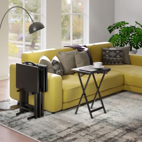 Winsome Alex Set of 4 Foldable Snack Tables with Storage Rack, Black, 26" - Image 2
