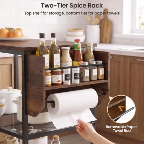 Rolling Kitchen Island with Storage, 3 Tier Kitchen Island Cart with Wheels,Wood Large Worktop, Storage Shelves, Lockable Casters, Power Outlet, Push Handle for Kitchen Dining Room - Image 6