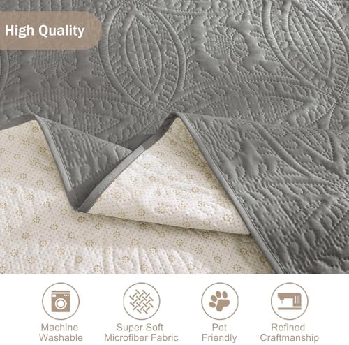 Gray Quilted Recliner Chair Covers, Waterproof Recliner Slipcovers, Lazy Boy Chair Covers, Pet Friendly Recliner Cover for Dogs Cats, Washable Furniture Protector (Recliner 22", Cool Gray) - Image 5