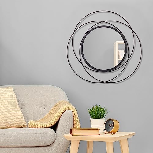 Round Decorative Wall Mirror, Black Metal Mirrors, Art Small Round Wall Home Mirror, Decor Living Room Bedroom Bathroom Entryway 20" - Image 3