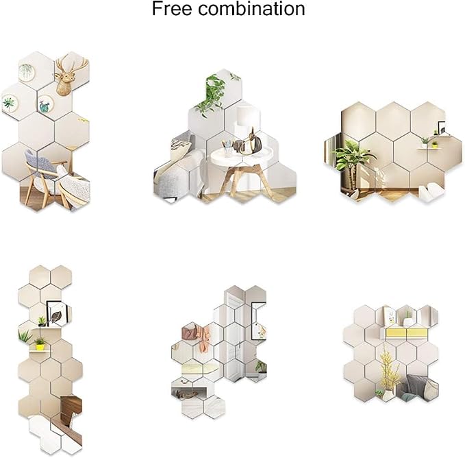 Mirror Wall Stickers - 12PCS Hexagon Art DIY Decorative Acrylic Sheet Plastic Tiles Home Living Room Bedroom Sofa TV Background Decal Decoration - Image 3