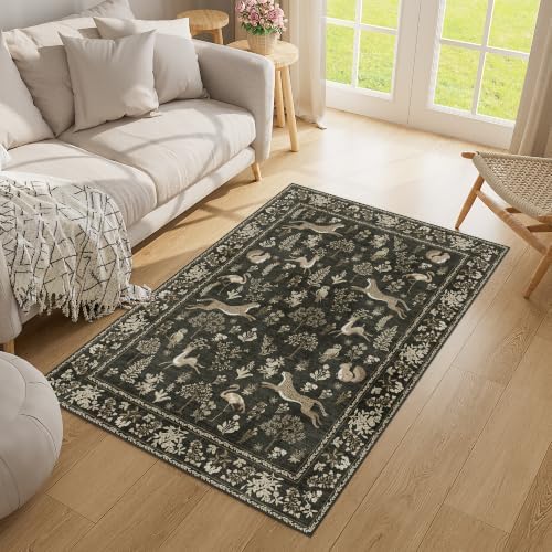 DUKINO 3x5 Rug Washable Animal Area Rug for Bedroom Non Slip Charcoal Black - Image 6