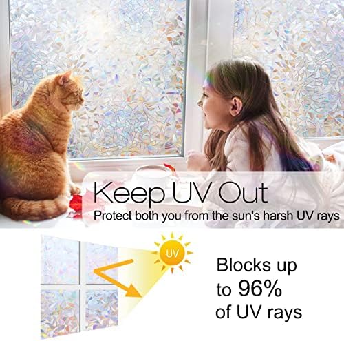 rabbitgoo Rainbow Window Privacy Film, Stained Glass Cling, 17.5" x 157.4" - Image 3