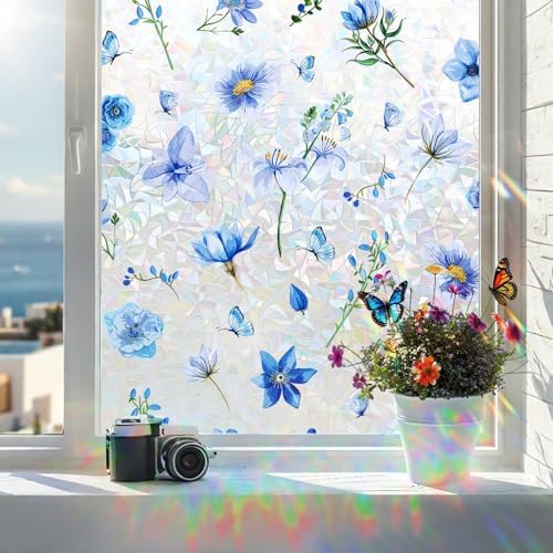 Coavas Stained Glass Window Privacy Film, 3D Rainbow Floral, 35.4" x 78.7" by Coavas