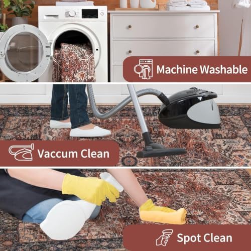Hanples 2x3 Washable Rugs for Entryway, Vintage Floral Door Mat, Red - Image 6