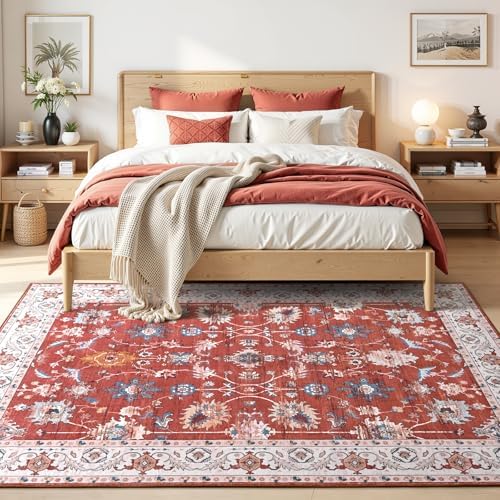 Hanples 5x7 Area Rugs for Living Room, Washable Rug Vintage Floral, Red - Image 2