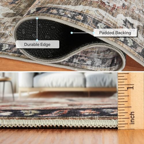 ReaLife Rugs Machine Washable Area Rug - Living Room Bedroom Bathroom Kitchen Entryway Office - Non Slip Low Pile Stain Resistant Premium - Boho Farmhouse Vintage - Joy - Brown Beige 6' Round - Image 2
