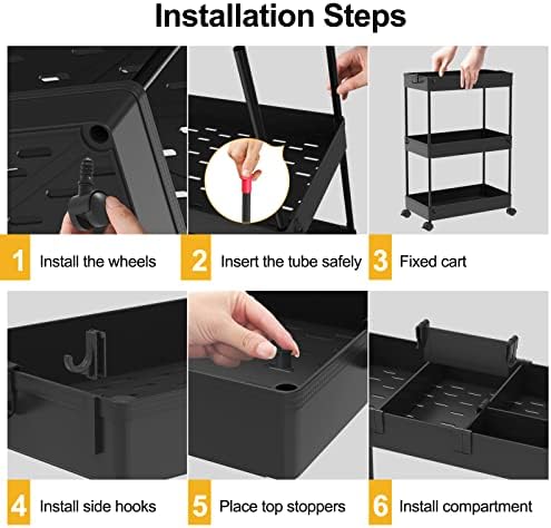SPACELEAD 4 Tier Rolling Cart with Wheels, Storage Craft Art Trolley Organizer Serving, 3 Hanging Baskets Easy Assembly, for Office, Living Room, Kitchen - Image 7