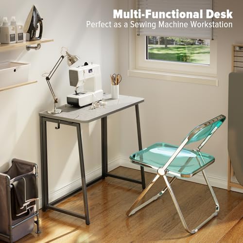 WOHOMO Folding Desk, 31.5" Foldable Computer Table for Small Spaces, Grey - Image 6