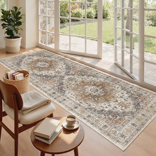 Madane Hallway Runner 3x8, Kitchen Rugs Washable Entry Rug, Turmeric/Grey - Image 4