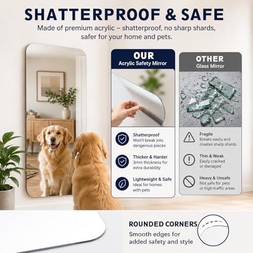 Marsui 1 Pcs 24 x 48 Inch Acrylic Safety Mirror Outdoor Shatterproof Self Adhesive Unbreakable Plastic Mirror with Rounded Corners and Full Adhesive Backing for Rvs Classroom Bedroom Bathroom - Image 2
