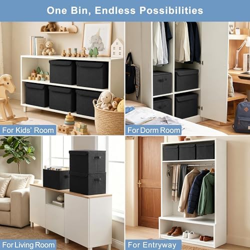 Bagnizer Large 22 Quart Linen Fabric Foldable Storage Bin Cube Organizer Basket with Flip-Top Lid & Handles, Clothes Blanket Box for Home, Office, Closet, Black, 4 Pack 14.6 x 9.5 x 9.5” - Image 4