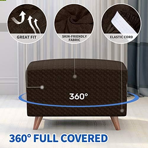 MAXIJIN Jacquard Ottoman Cover Slipcovers Folding Storage Stool Furniture Protector Cover Soft Thick Rectangle Foot Rest Slipcover with Elastic Bottom (Ottoman X-Large, Dark Coffee) - Image 3
