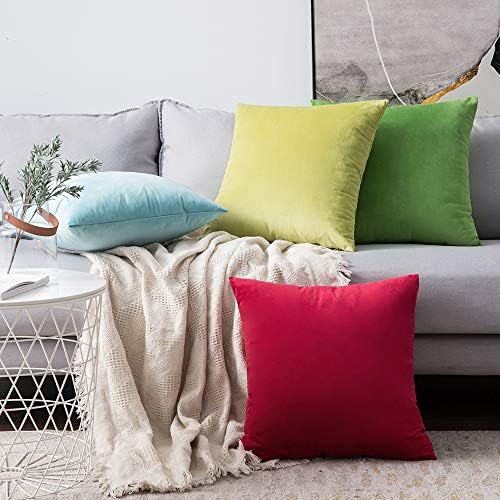 MIULEE Velvet Throw Pillow Covers 18x18 Inch Pack of 2 Lime Green - Image 5