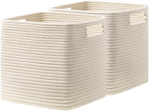 UBBCARE Set of 2 Kallax Storage Cubes-13 ×15 ×13 Inch, Cotton Rope Basket for Shelves, Toys, Book, Cube Storage Bin with Handles, Woven Storage Basket for Organizing, Beige by UBBCARE