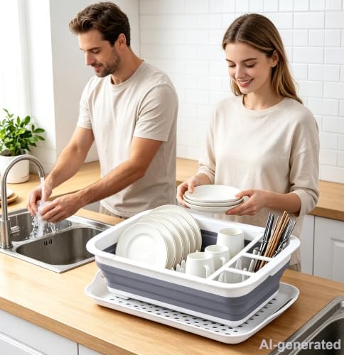 Dish Drying Rack Collapsible Dish Drying Rack Portable Dinnerware Drainer Organizer for Kitchen RV Campers Travel Trailers Space Saving Kitchen Storage Rack Tray Camper Must Haves - Image 7