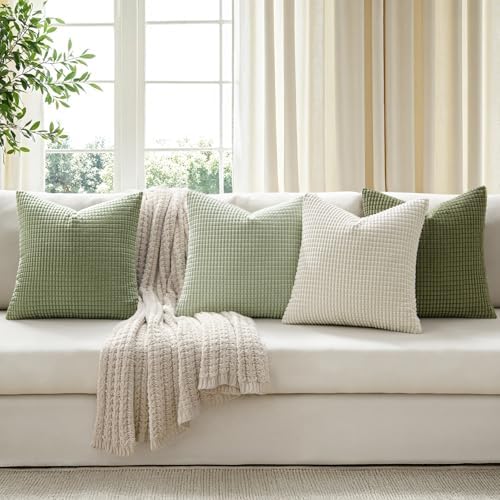MIULEE Farmhouse Decorative Pillow Covers 18x18 Inch Set of 4 Light Green - Image 4
