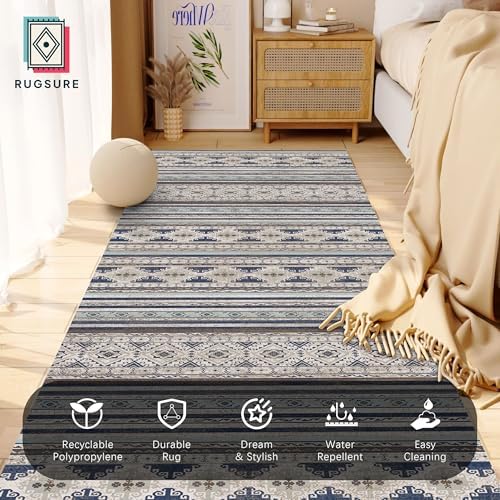 RUGSURE Washable Area Rugs 2'6'' x 8' - 1/6 Thick - Moroccan-Inspired -Stain & Water Resistant Non-Slip - Resistant Rug for Living Room, Bedroom, Nursery, Pet & Child Friendly (Blue and Brown) - Image 4