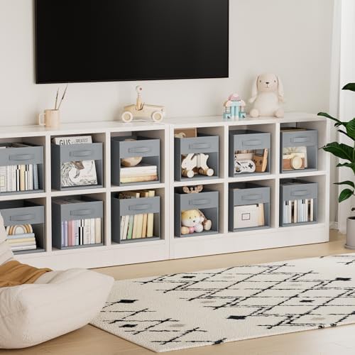 DIMJ Storage Cubes, Cube Storage Bin, 10 Pack Foldable Storage Cubes with Window, Closet Storage Bins with Handle, 11x 11 inch Storage Box for Clothes, Toys, Books (Grey) - Image 6