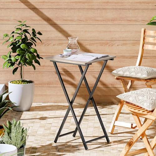 HOOBRO Folding TV Tray Table, Wooden TV Tray, Portable Sofa Side Snack Table, Industrial Desk for Small Spaces, Space-Saving, Easy to Install and Fold, Greige and Black BG27BZ01 - Image 5