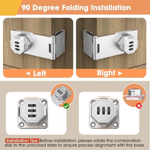 90 Degree Cabinet Locks with Combination, Mechanical Folding Door Latch, Keyless Password Rotary Hasp Latch Lock for Office File Cabinet, Drawers, Locker, Small Door, Cupboard (1, Silver) - Image 3
