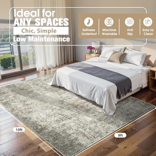 8x10 Area Rugs for Living Room Washable Bedroom Dining Room Beige Brown - Image 2