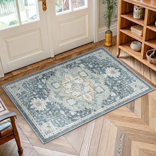 AMADA HOMEFURNISHING 2x4 Washable Area Rug, Low-Profile Entryway Rug with Non-Slip Backing & Durable Edge Binding, Vintage Rug Pattern, Small Rugs for Entryway, Kitchen & Living Room by AMADAHOMEFURNISHING