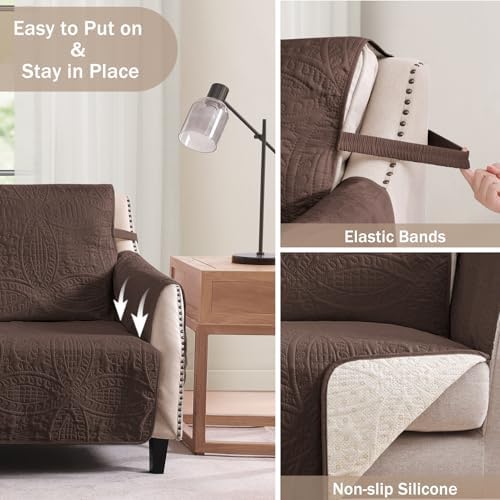 Soft Couch Cover with Pockets for Extra-Large Sofa, Medallion Quilted Design Couch Covers for 3 Cushion Sofa, Oversized Sofa Covers Washable Water-Repellent (X-Large Sofa 78", Chocolate) - Image 5