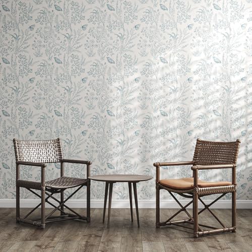 Vinjiasin Blue Floral Wallpaper Vintage Peel and Stick Contact Paper Removable Waterproof Flower Butterfly Wall Paper for Bedroom Living Room Nursery 17.3" x 197" - Image 7