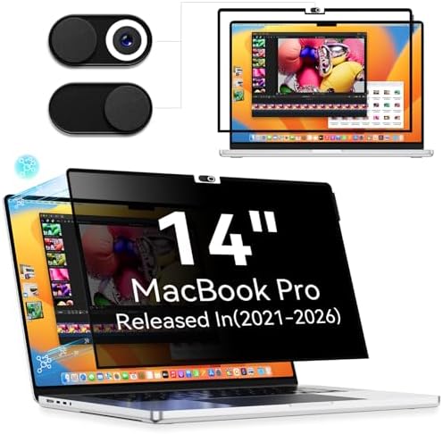 Privacy Screen Protector for MacBook Pro 14 Inch (2021-2026, M1, M2, M3, M4, M5), Easy On/Off Removable Anti Spy Blue Light Glare Cover Shield, Laptop Privacy Filter for Mac Pro 14.2in by Protescreen