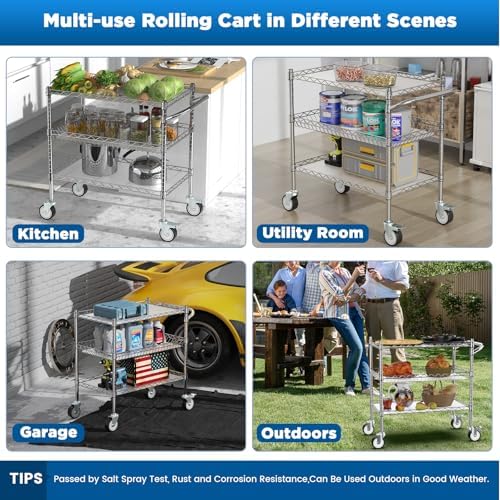 Leteuke 3 Tier Rolling Carts with Wheels, Heavy Duty Rolling Utility Cart - Image 5
