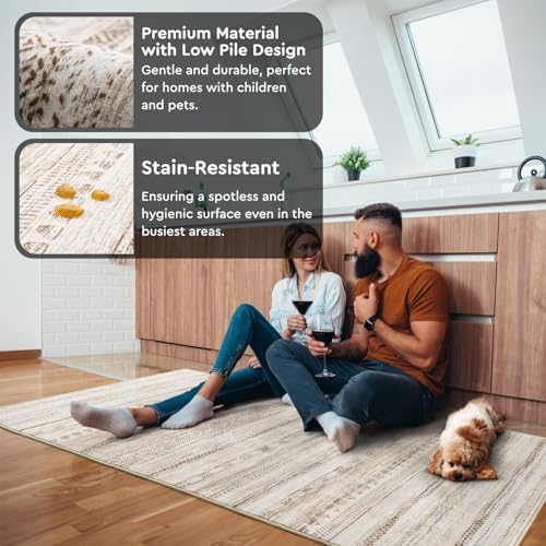 3x5 Area Rug Machine Washable Non Slip Rug Distressed Neutral Moroccan Boho Rug Ultra Soft Indoor Rugs for Bedroom Living Room Entryway Kitchen Foyer Bedside, Light Brown - Image 4