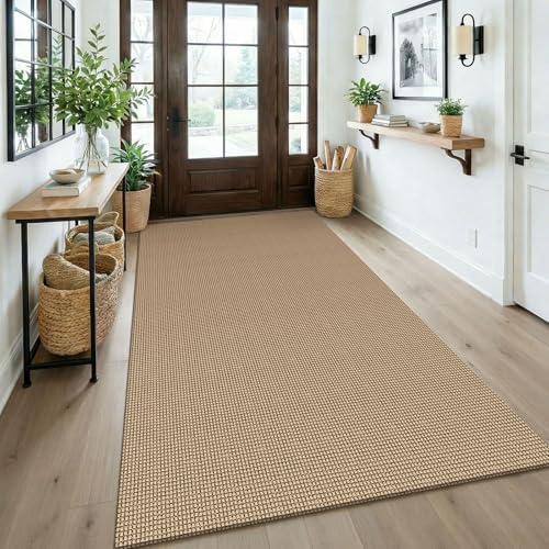 KOZYFLY Washable Area Rug 4x6 ft Non Slip Rubber Backed Living Room Rugs Braided Woven Cotton Kitchen Rugs Indoor Entryway Rug Floor Carpet for Dining Living Room Bedroom, Orange Beige/Tan/Brown by KOZYFLY
