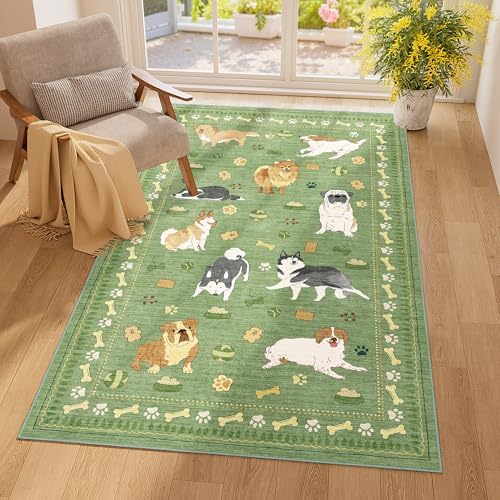 DUKINO 3x5 Rug, Washable Dog Bedroom Area Rug Soft Non Slip, Green by DUKINO