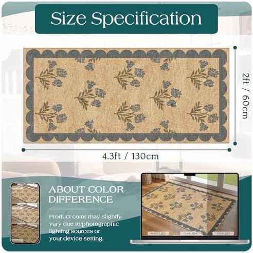 Front Door Mat Indoor Entrance - 2x4.3 Jute-Look Blue Floral Rug - Image 2