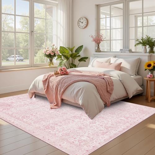 Rugxara 5x7 Pink Rug for Bedroom Nursery Room Girls Room,Washable Area Rugs - Image 2