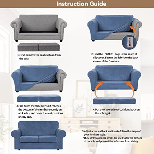 WEERRW Velvet Stretch 3 Pieces Couch Cover for Sofa Washable, Light Blue - Image 6
