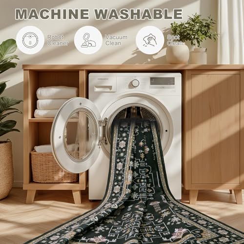 Round Area Rug for Living Room: 8ft Washable Rug for Bedroom Black - Image 7