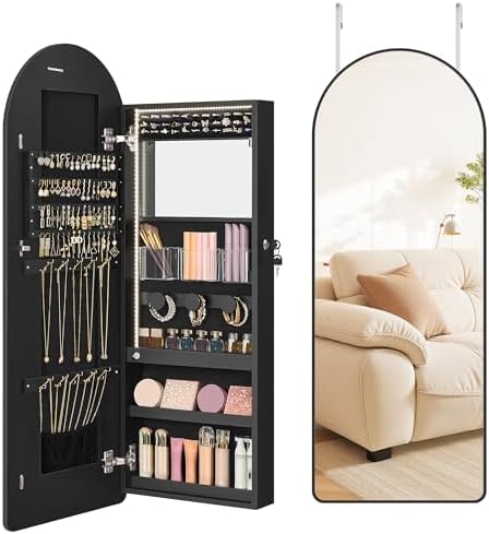SONGMICS Wide Jewelry Organizer, Wall/Door Mounted, LED Cabinet, Lockable by Unknown