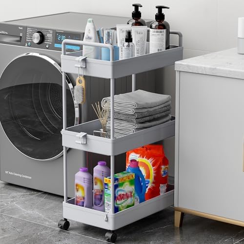 Ronlap 3 Tier Slim Rolling Storage Cart with Wheels Utility Organizer, Grey - Image 4