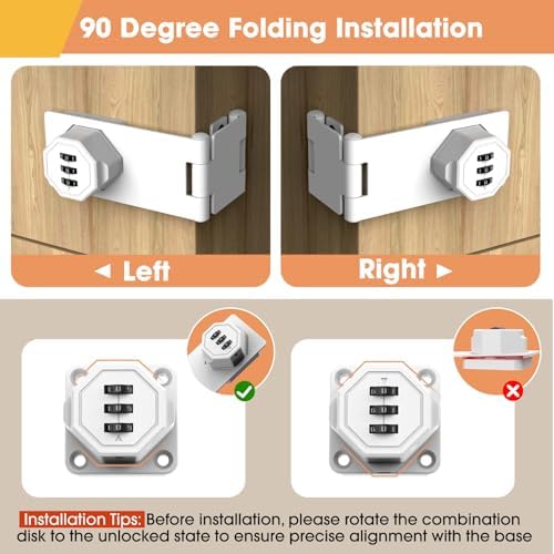 90 Degree Cabinet Locks with Combination, Mechanical Folding Door Latch, Keyless Password Rotary Hasp Latch Lock for Office File Cabinet, Drawers, Locker, Small Door, Cupboard (2, White) - Image 3