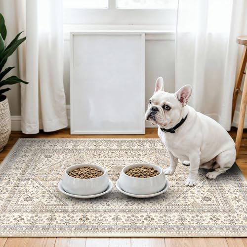 3x4 Washable Entryway Area Rug - Non-Slip Vintage Throw Rugs Beige Gray by Puino