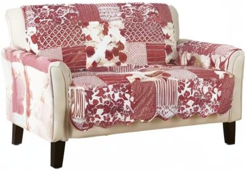 Great Bay Home Reversible Patchwork Loveseat Cover - Washable Slipcover Furniture Protector with Elastic Straps - Perfect for Kids & Pets - Box-Stitched Detail (Burgundy) - Image 5