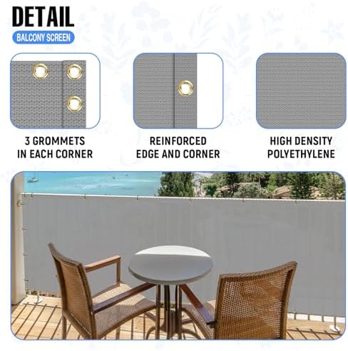 E&K Sunrise 3' x 309' Balcony Privacy Fence Screen Cover with Zip Ties Outdoor Screen Fence UV Protection for Deck Patio Backyard Apartment Pool Porch (Gray) - Image 4