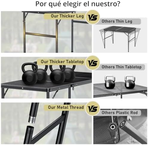 Anbte 3ft Tri-fold Grill Table, 2 Adjustable Heights Max 29.5", Black - Image 4