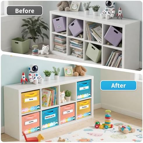 Cube Storage Bins, 3 Pack 11 Inch Fabric Storage Bins with Handle and Label Window, Foldable Storage Cubes, Colorful Fabric Bins for Kids Room, Classroom Organization and Storage, Clothes, Toys - Image 6