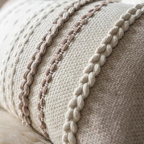 Cethom Boho Throw Pillow Covers 18x18 Inch Set of 2, Khaki Textured Decorative Couch Pillow Cases for Farmhouse Home Decor, Accent Cushion Cover for Sofa, Bed, Living Room, Bedroom - Image 4