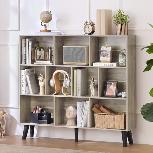 LEYAOYAO 10 Cube Bookshelf,Mid-Century Modern Bookcase with Legs,Retro Grey by LEYAOYAO-Findtheshiningpointofyourideallife%EF%BC%81